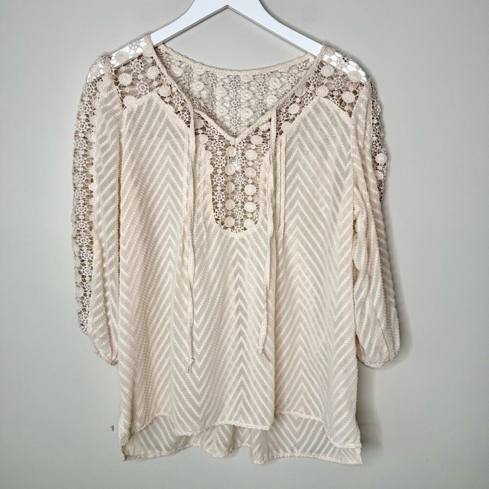 Bila | Lightweight Boho Cream Crochet Detail Blouse Top Size Medium